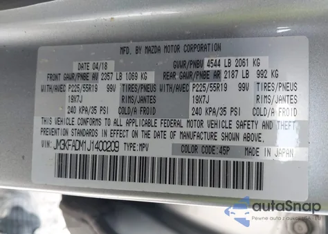 2018 Mazda Cx-5 Grand Touring z USA, uszkodzony, nr VIN JM3KFADM1J1400209